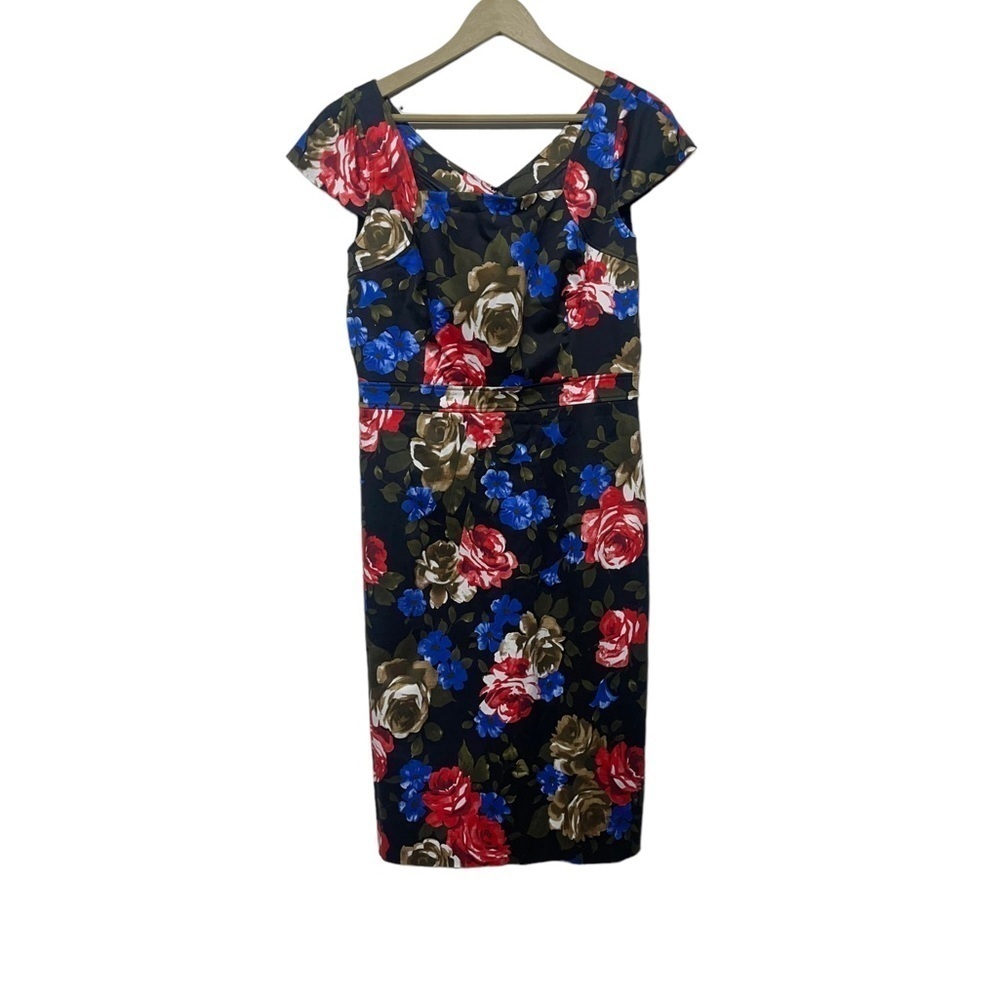 J. Peterman Size 10 Black Floral Square Neck Cap Sleeve Dress Regencycore‎